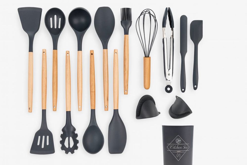 طقم أدوات مطبخ سيليكون 15 قطعة (Silicone Kitchen Utensil Set)_thumbnail_0